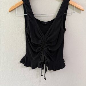 21 Saints Black Ruched Ribbed Tank Top with Ruffle Hem (Size S)